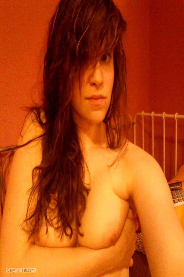 Tit Flash: Girlfriend's Small Tits (Selfie) - Topless Marci from United Kingdom